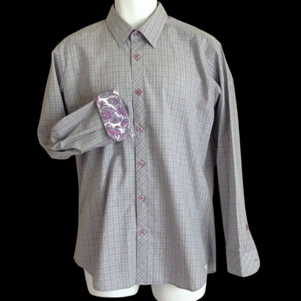 Jared Lang Gray Plaid Shirt Medium